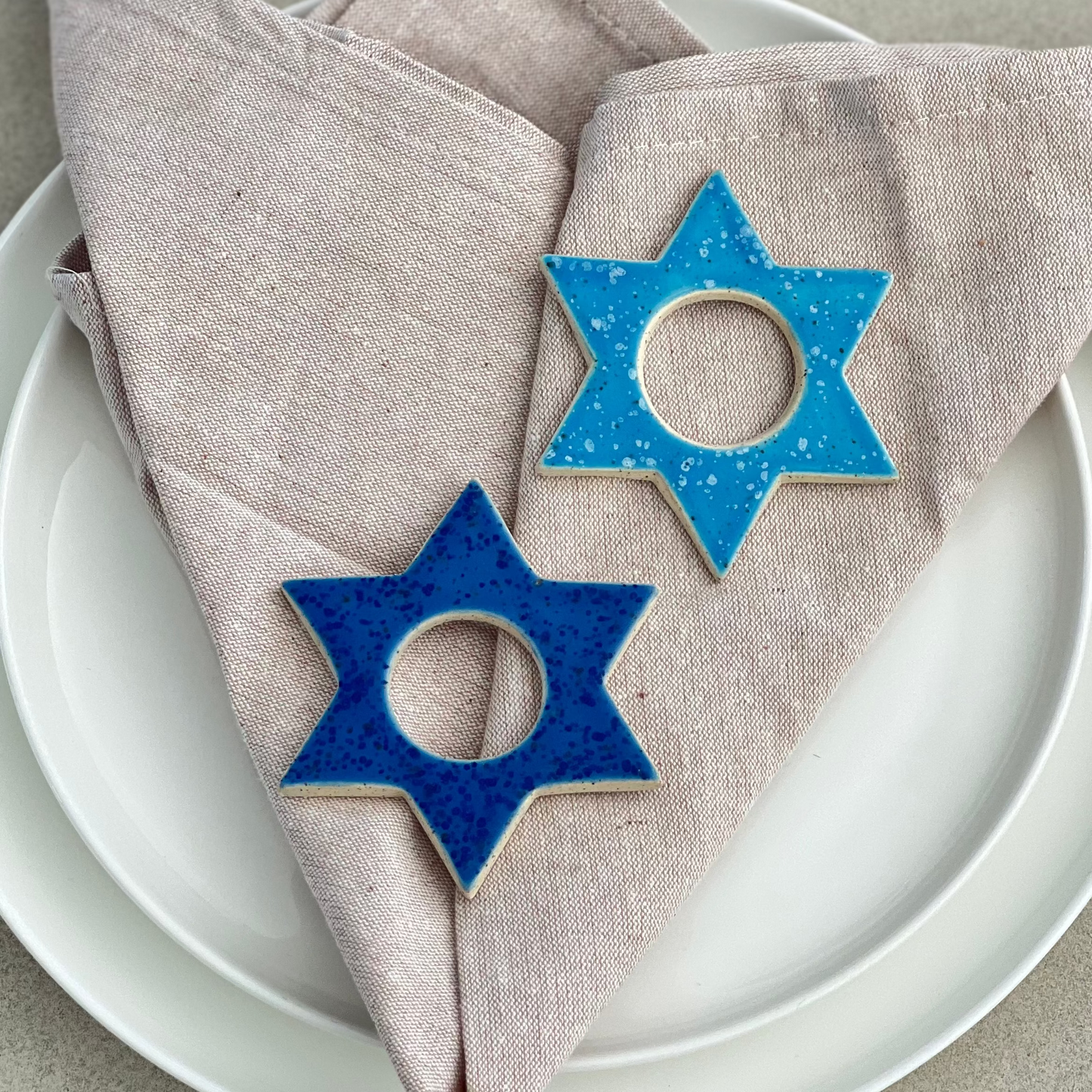 ceramic napkin rings in shape of Star of David